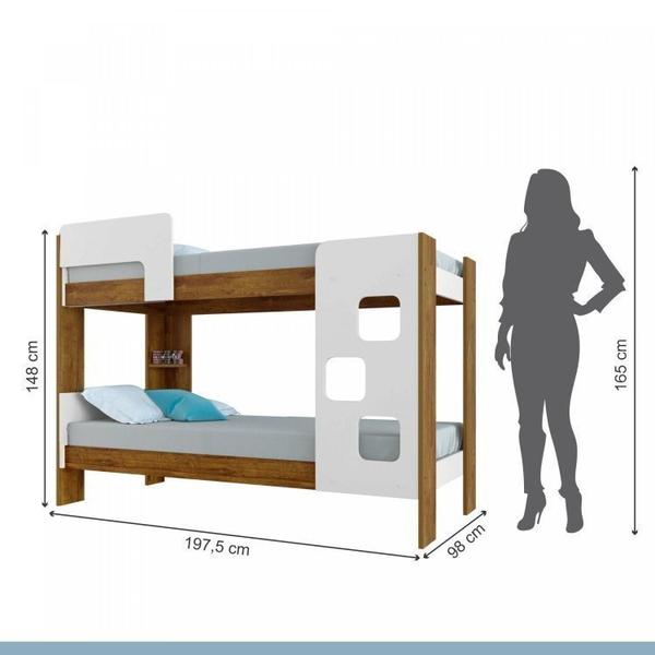 Imagem de Quarto Infantil/Juvenil com Beliche 100% MDF Vegas e Guarda Roupa 6 Portas 4 Gavetas Flórida Branco/Amadeirado