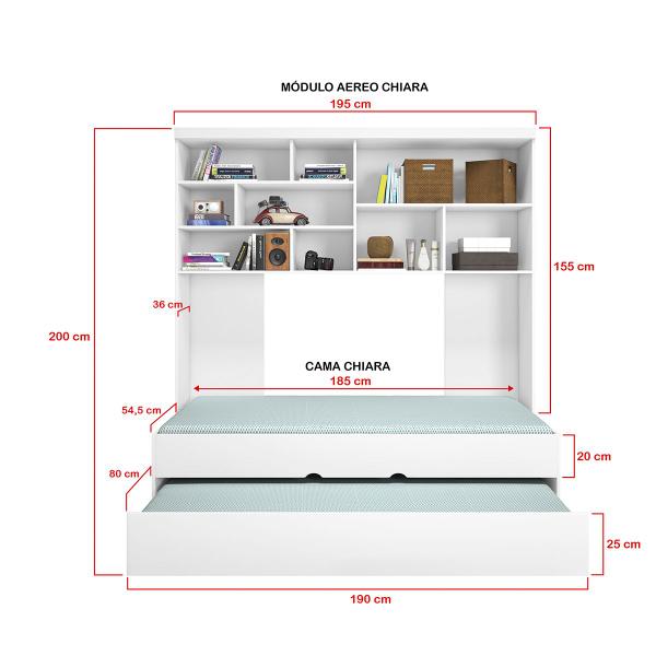 Imagem de Quarto Infantil Juvenil Gold Cama + Guarda Roupa Roupeiro + Armário Aéreo Branco