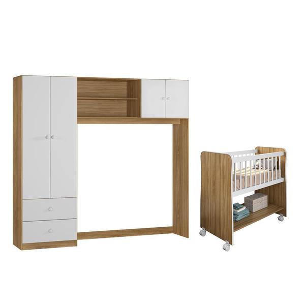 Imagem de Quarto Infantil Mini Berço Rubi, Conjugado Ternura 04 Portas Nature/Branco - FbABY