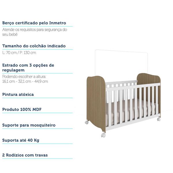 Imagem de Quarto Infantil para Gêmeos com 2 Berços Americano e Cômoda 4 gavetas Móveis Peroba Branco/Carvalho 