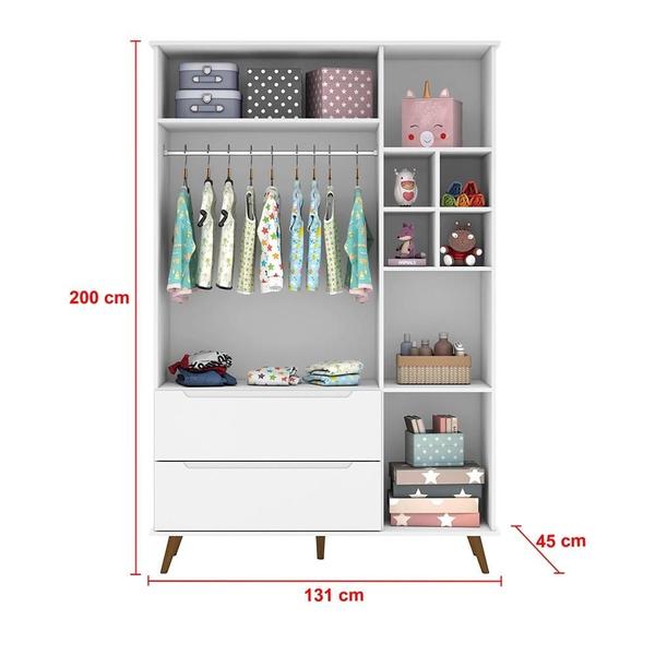 Quarto Infantil Retro Melinda Guarda Roupa 3 Portas, Comoda 1 Porta e Berço Branco - Mobili Imagem de Quarto Infantil Retro Melinda Guarda Roupa 3 Portas, Comoda 1 Porta e Berço Branco - Mobili