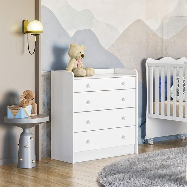 Imagem de Quarto Infantil Ternura Branco c/ Berço, Cômoda c/ suporte para Trocador  - Bela Móveis