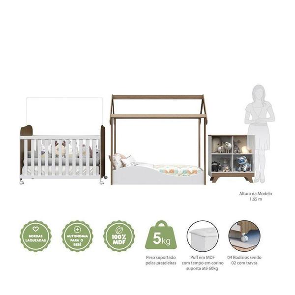 Imagem de Quarto Irmãos com 1 Minicama Montessoriana 1 Berço Americano e Estante Retrô Móveis Peroba