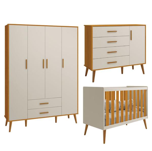 Quarto Isis Berço Americano 2 em 1 + Comoda Sapateira + Guarda Roupa Isis Retrô 4 Portas 2 Gavetas Areia Fosco/ Savana Fosco - Reller Imagem de Quarto Isis Berço Americano 2 em 1 + Comoda Sapateira + Guarda Roupa Isis Retrô 4 Portas 2 Gavetas Areia Fosco/ Savana Fosco - Reller