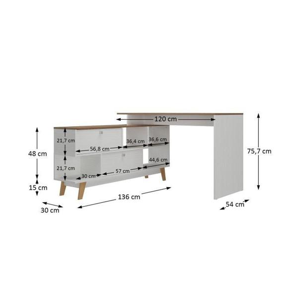 Imagem de Quarto Juvenil completo Nexis com Beliche e Escrivaninha em L 2 Portas Branco/Nogal