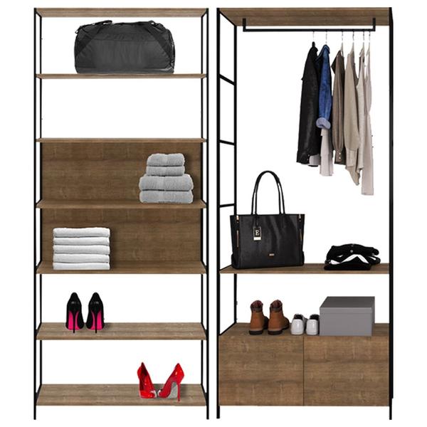 Imagem de Quarto Modulado Closet 2 Módulos Estilo Industrial Steel Quadra Vermont Base Preto - Artesano