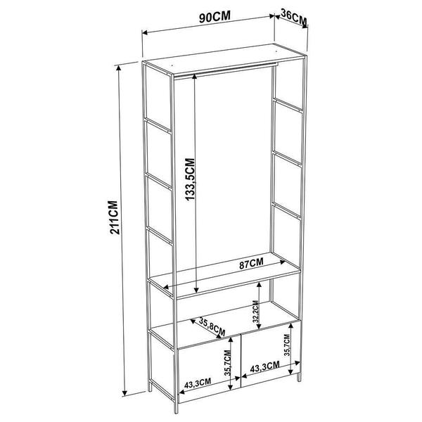 Imagem de Quarto Modulado Closet 3 Módulos Quadra Vermont Base Preto