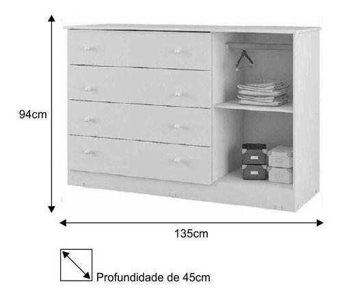 Imagem de Quarto Modulado Infantil Eloisa 3 Portas, Ponte Aérea e Cômoda - Phoenix Baby