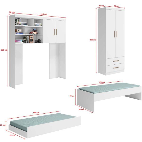 Imagem de Quarto Modulado Juvenil Completo  Com Bicama Solteiro