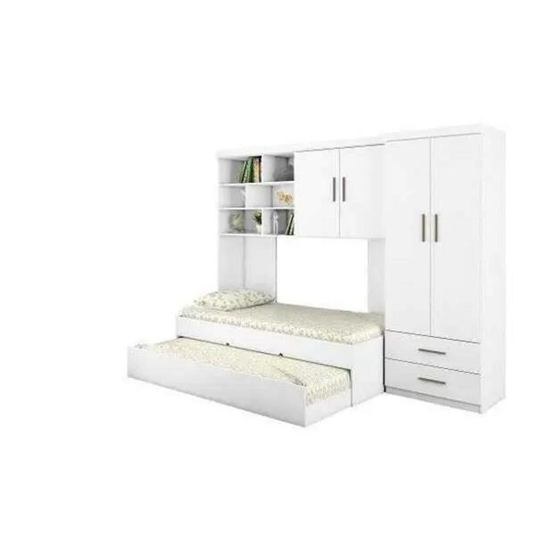 Imagem de Quarto Modulado Juvenil Completo com Guarda Roupa, Cama de Solteiro e Cama Auxiliar