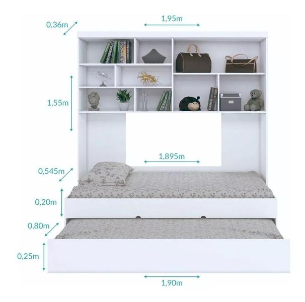 Imagem de Quarto Modulado Juvenil Completo com Guarda Roupa, Cama de Solteiro e Cama Auxiliar