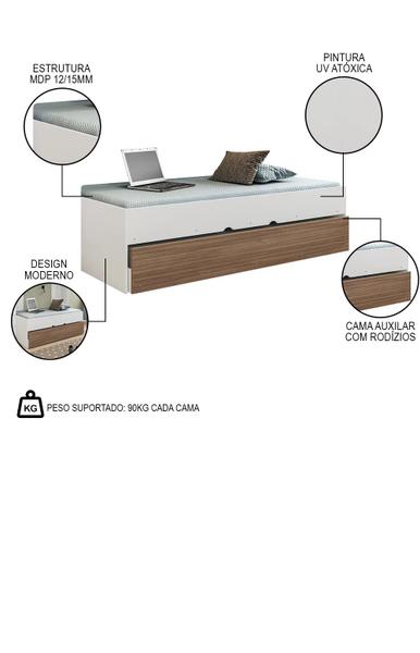 Imagem de Quarto Modulado Juvenil Completo com Guarda Roupa, Cama de Solteiro e Cama Auxiliar