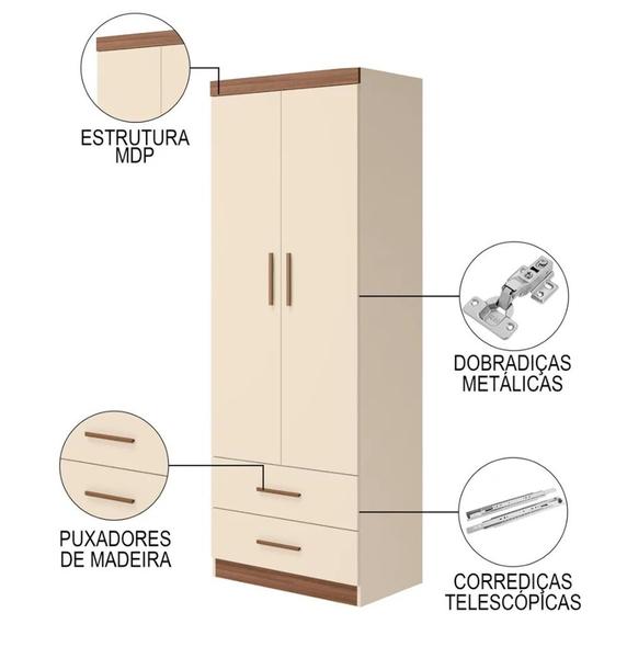 Imagem de Quarto Modulado Juvenil Completo com Guarda Roupa, Cama de Solteiro e Cama Auxiliar