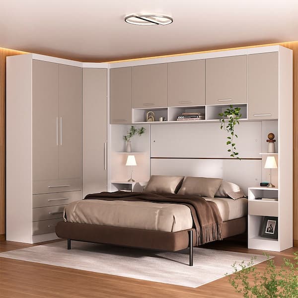 Quarto Modulado Queen de Canto com Guarda-roupas Maleiro e Cabeceira Alpes Master Luciane Móveis - Kit Quarto Modulado Queen de Canto com Guarda-roupas Maleiro e Cabeceira Alpes Master Luciane Móveis - Kit