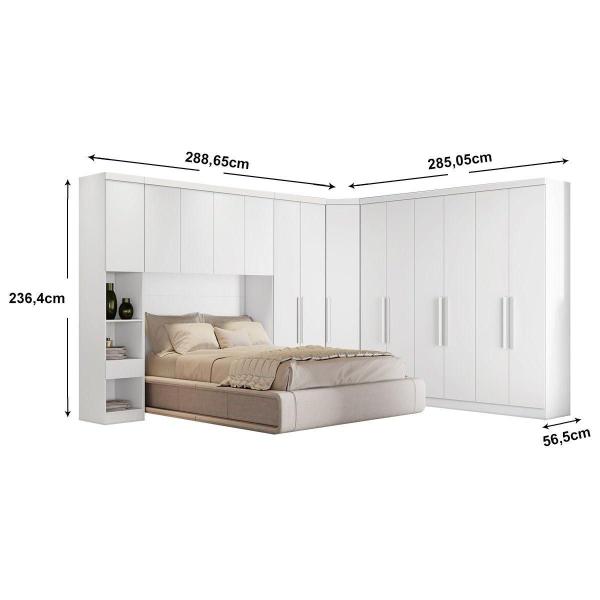 Imagem de Quarto Modulado Rizon  5 Peças (1 Armário Ponte + 1 Closet + 2 Guarda Roupas + 1 Complemento) QC203 Branco