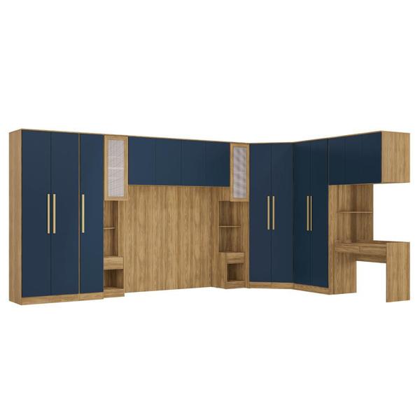 Imagem de Quarto Modular Kappesberg Adapt Nogueira/Azul Profundo 12 Peças 470cm x 290cm