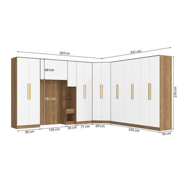 Imagem de Quarto Modular Kappesberg Adapt Nogueira/Branco 8 Peças 397cm x 341cm