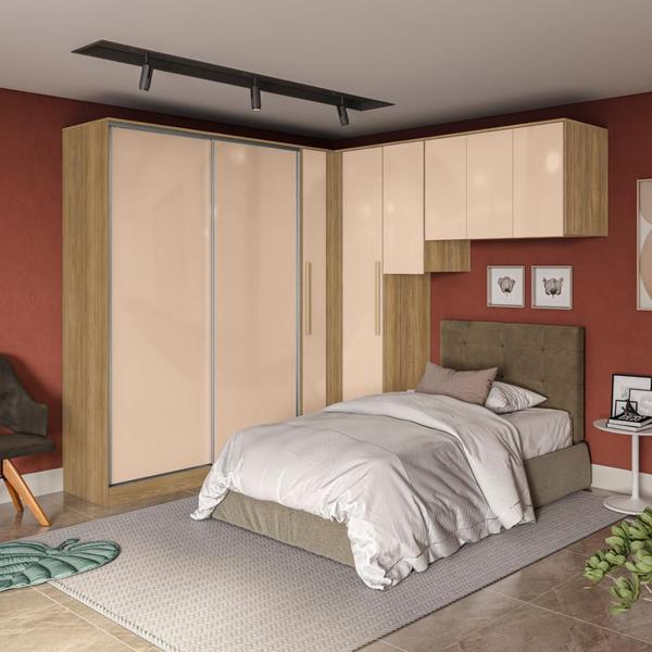 Imagem de Quarto Modular Kappesberg Adapt Nogueira/Macadâmia 6 Peças 246cm x 241cm