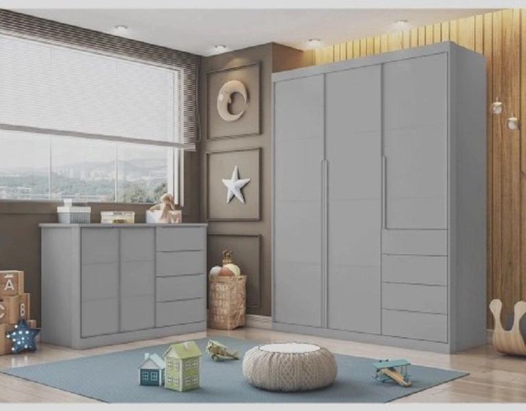 Imagem de Quarto Para Bebê com Guarda Roupa e Cômoda Perola MDF