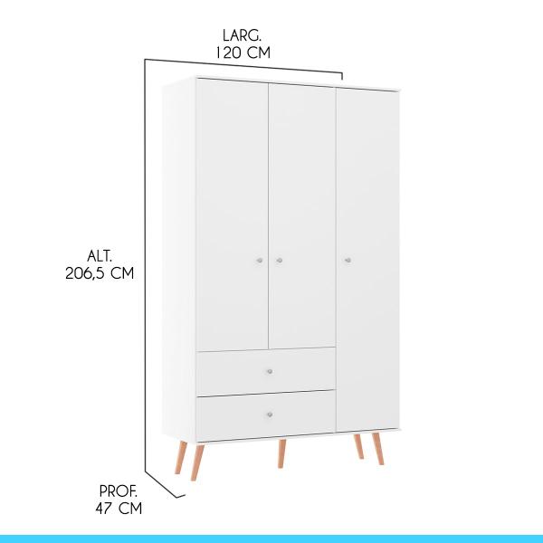 Imagem de Quarto Solteiro Completo Armário e Cômoda Retrô MDP Branco MENU