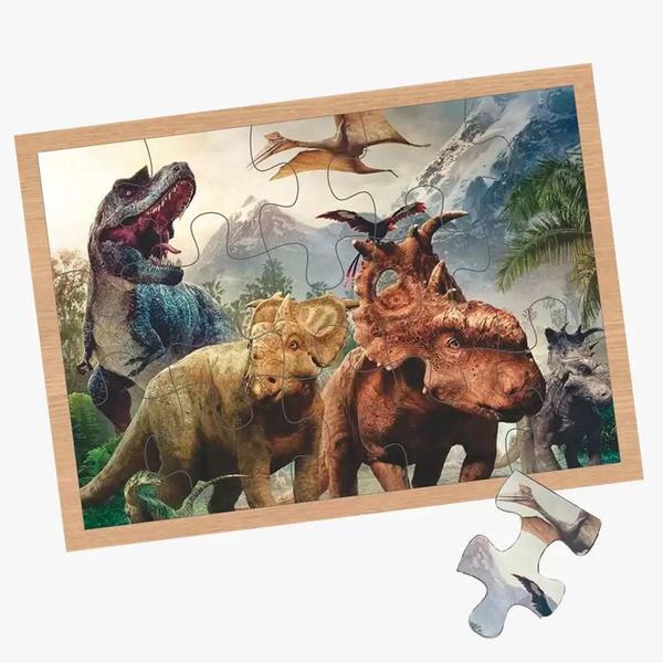 Imagem de Quebra cabeça 15 peças de madeira dinossauros