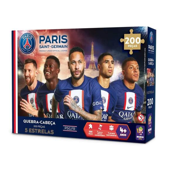 Imagem de Quebra-Cabeça 200 Peças 5 estrelas Neymar Jr. Messi, Mbappé, N.Mendes, Hakini Coleção PSG Mimo Toys - 2312