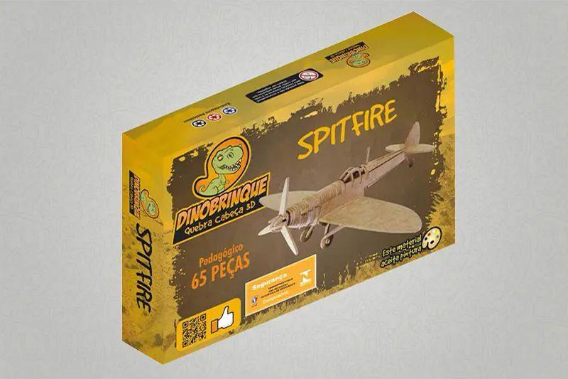 Imagem de Quebra-Cabeça 3D  AVIÃO SPITFIRE 65 peças em MDF - DINOBRINQUE