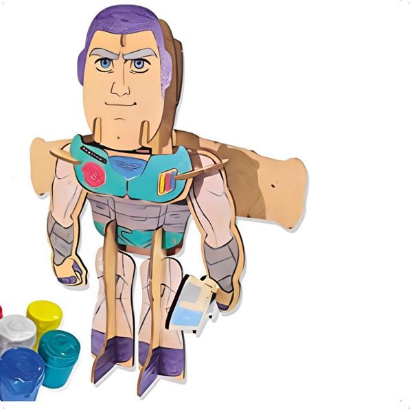 Imagem de Quebra-Cabeça 3D Buzz Lightyear Para Colorir 19 Peças De Madeira +3 Anos Brinquedo Educativo Xalingo - 55210