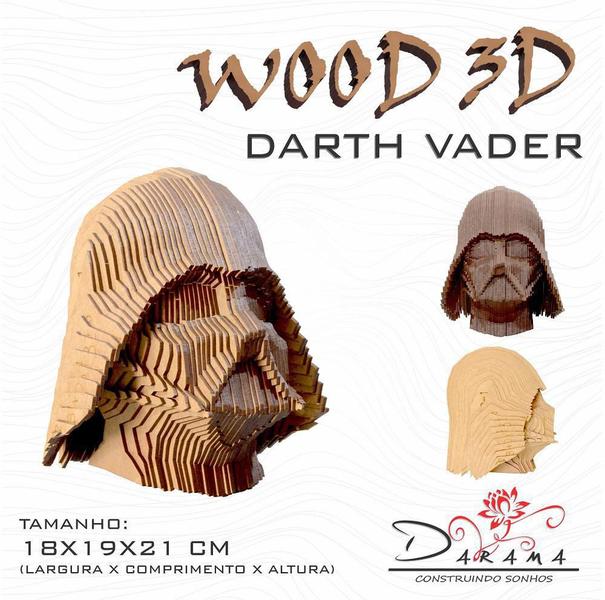 Imagem de Quebra Cabeça 3D Darth Vader Busto Mdf 3Mm Natural - Darama