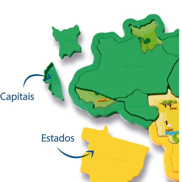 Imagem de Quebra Cabeça 3D Mapa Do Brasil Com Capitais Elka 38x38cm Educativo Didático Escolar