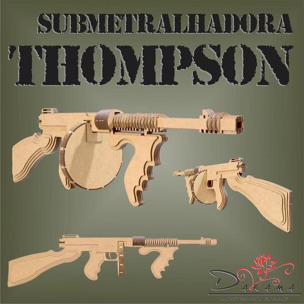 Imagem de Quebra Cabeça 3D Submetralhadora Thompson Mdf Natural Darama