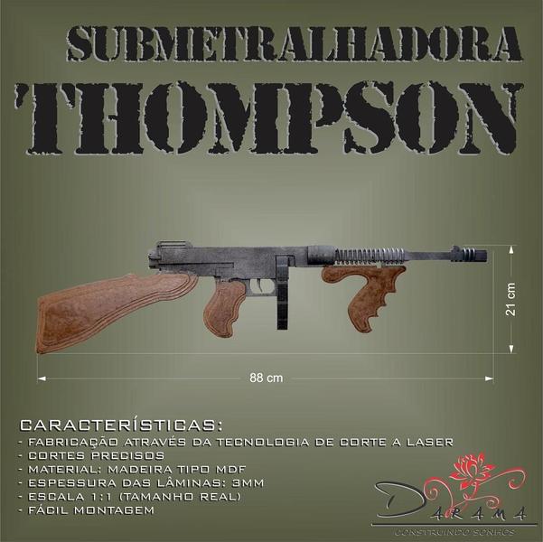 Imagem de Quebra Cabeça 3D Submetralhadora Thompson Mdf Pintura Darama