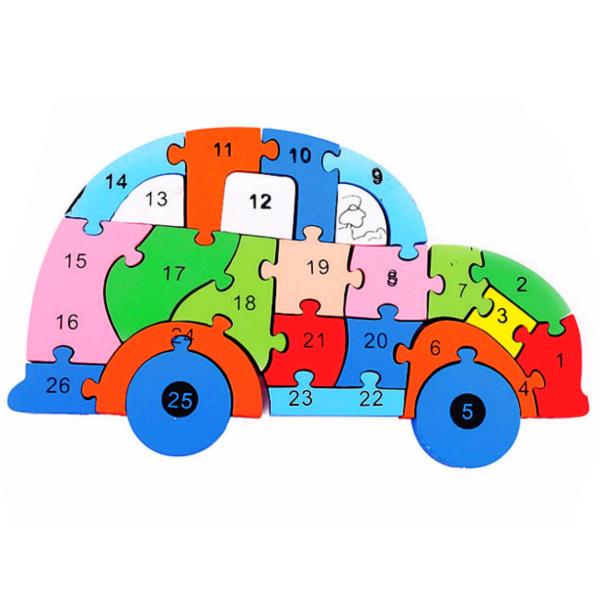 Imagem de Quebra Cabeça Carrinho Educativo Colorido Letras Números Mdf