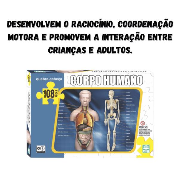 Imagem de Quebra Cabeça Corpo Humano Infantil 108 Peças Passatempo Anatomia 28cm x 42cm A Partir De 4 Anos Nig Brinquedos - 0285