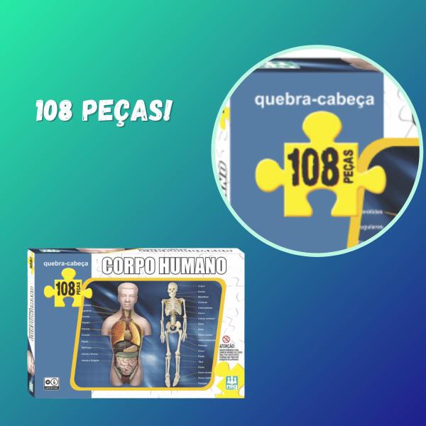 Imagem de Quebra Cabeça Corpo Humano Infantil 108 Peças Passatempo Anatomia 28cm x 42cm A Partir De 4 Anos Nig Brinquedos - 0285