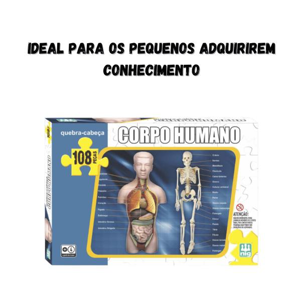 Imagem de Quebra Cabeça Corpo Humano Infantil 108 Peças Passatempo Anatomia 28cm x 42cm A Partir De 4 Anos Nig Brinquedos - 0285