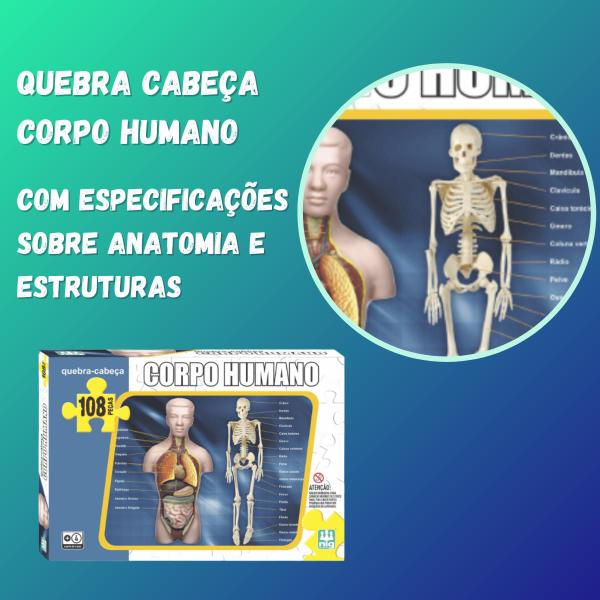 Imagem de Quebra Cabeça Corpo Humano Infantil 108 Peças Passatempo Anatomia 28cm x 42cm A Partir De 4 Anos Nig Brinquedos - 0285