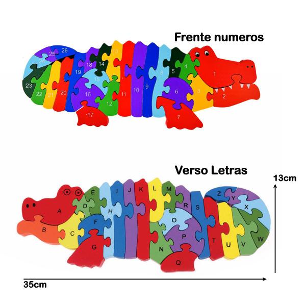 Imagem de Quebra Cabeça Crocodilo Educativo Jacaré Com Letras Números