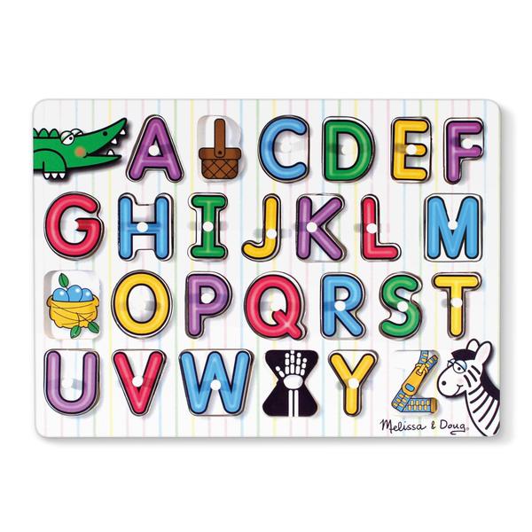 Imagem de Quebra-cabeça de encaixar em madeira com letras do alfabeto, da Melissa & Doug (26 peças)