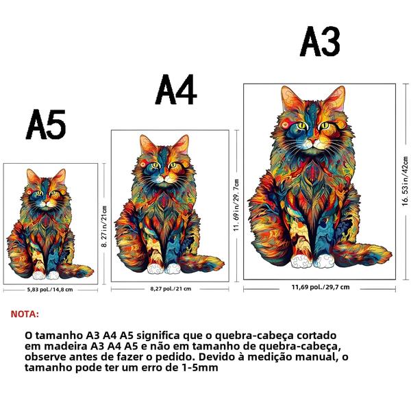 Imagem de Quebra-Cabeça de Madeira para Gato - Brinquedo Irregular que Muda de Cor