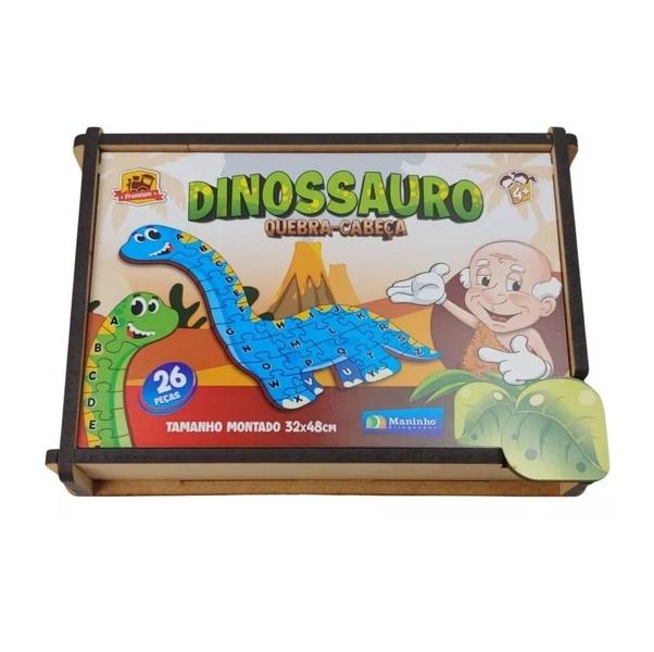 Imagem de Quebra Cabeça Dinossauro Brinquedo Educativo Alfabeto Em Madeira