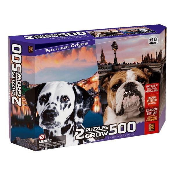 Quebra-Cabeça Duplo Pets E Suas Origens 500 Peças - Grow Imagem de Quebra-Cabeça Duplo Pets E Suas Origens 500 Peças