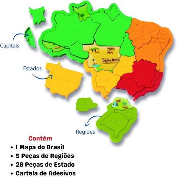 Imagem de Quebra Cabeça Educativo Didático Mapa do Brasil 3D