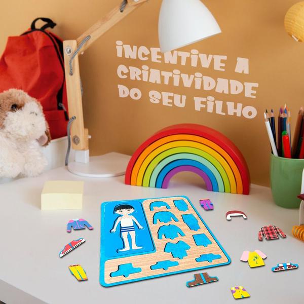 Imagem de Quebra Cabeça Educativo Infantil Estilista Troca de Roupa Pedagógico Menino