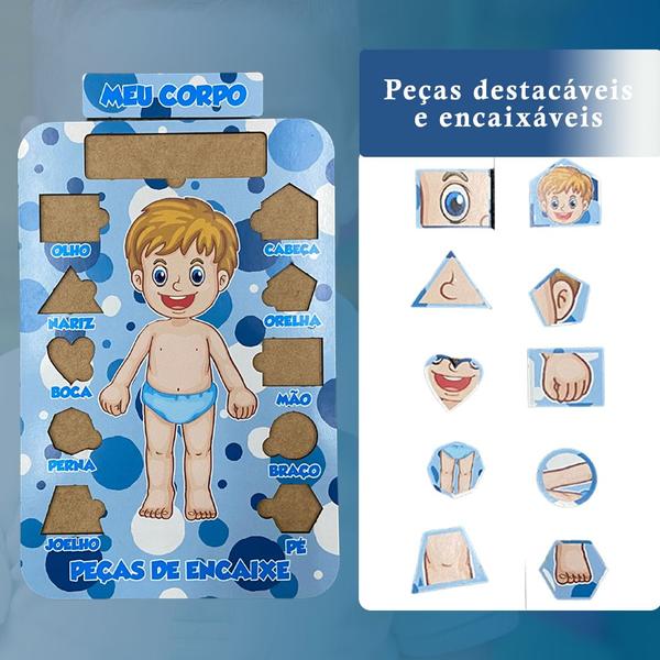 Imagem de Quebra Cabeça Educativo Partes do Corpo Infantil Pedagógico Menino