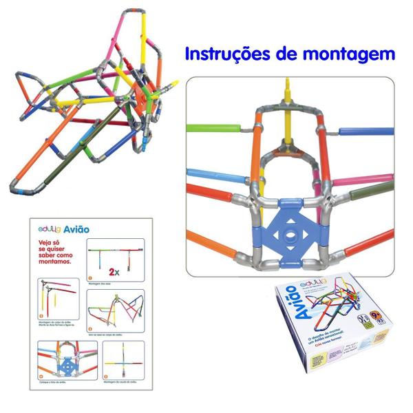 Imagem de Quebra-cabeça Geométrico Edulig Puzzle 3D Avião - 85 peças e conexões