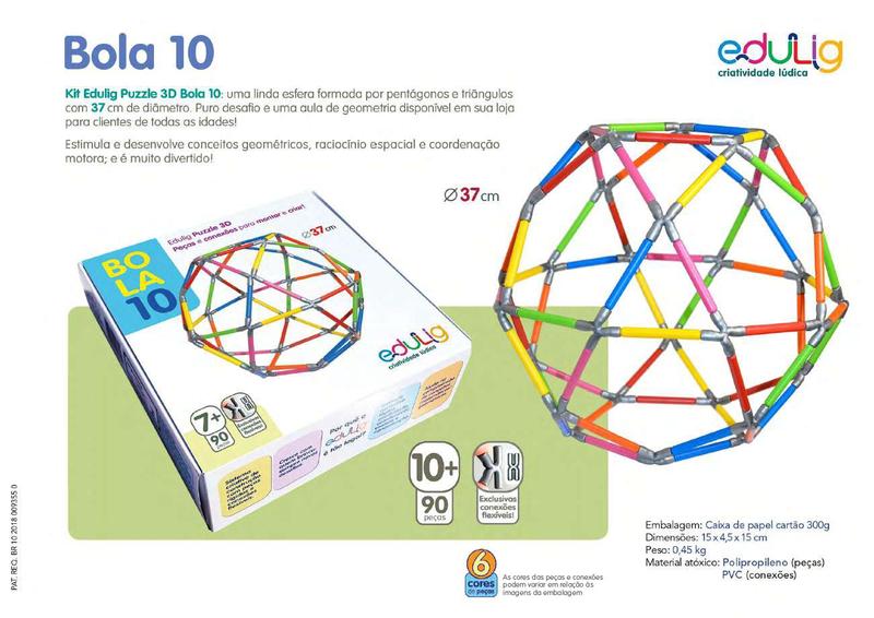 Imagem de Quebra-cabeça  Geométrico Edulig Puzzle 3D Bola 10 Icosidodecaedro - 90 peças e conexões - 37 cm diâmetro