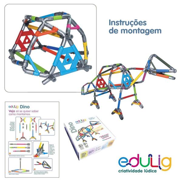 Imagem de Quebra-cabeça Geométrico Edulig Puzzle 3D Dino - 124 peças e conexões - 70 cm comprimento