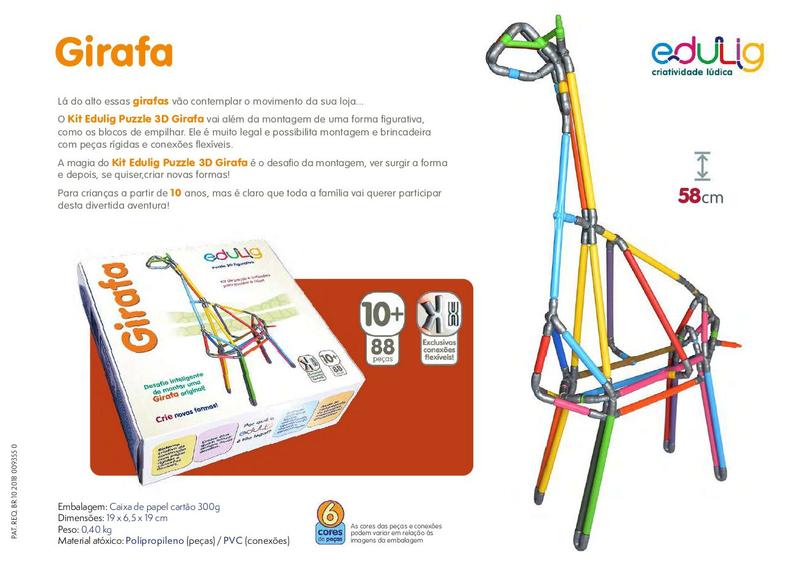 Imagem de Quebra-cabeça Geométrico Edulig Puzzle 3D Girafa - 88 peças e conexões - 58 cm de altura