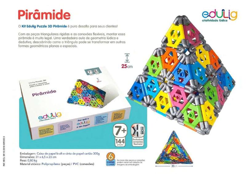 Imagem de Quebra-cabeça Geométrico Edulig Puzzle 3D Pirâmide 144 peças e conexões - geometria lúdica e divertida.